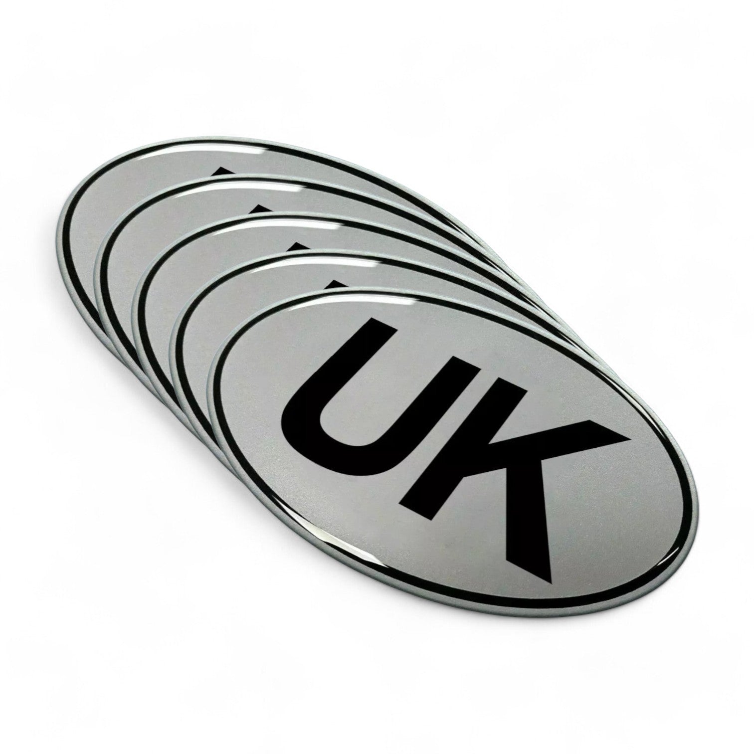 3D Gel UK Oval 75x43mm Car Van Sticker Badge Retro Black & Silver