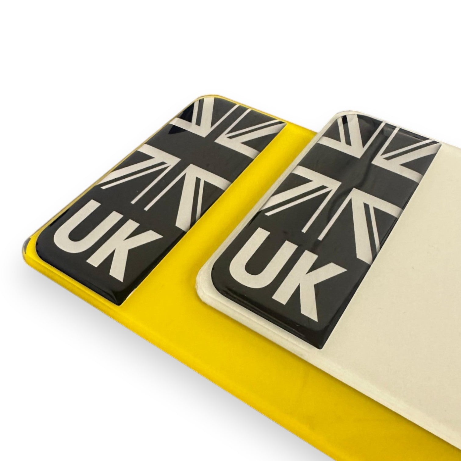 3D Gel UK Union Jack Number Plate Side Badges Stickers - Black & Silver