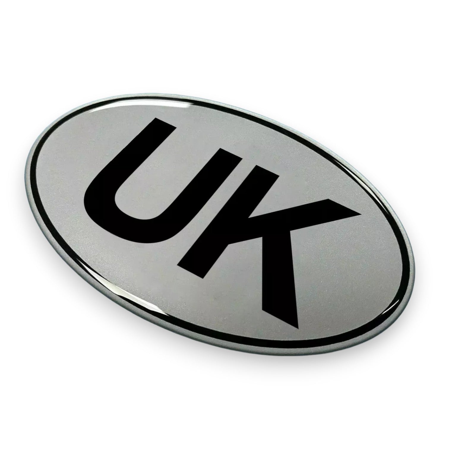 3D Gel UK Oval 75x43mm Car Van Sticker Badge Retro Black & Silver